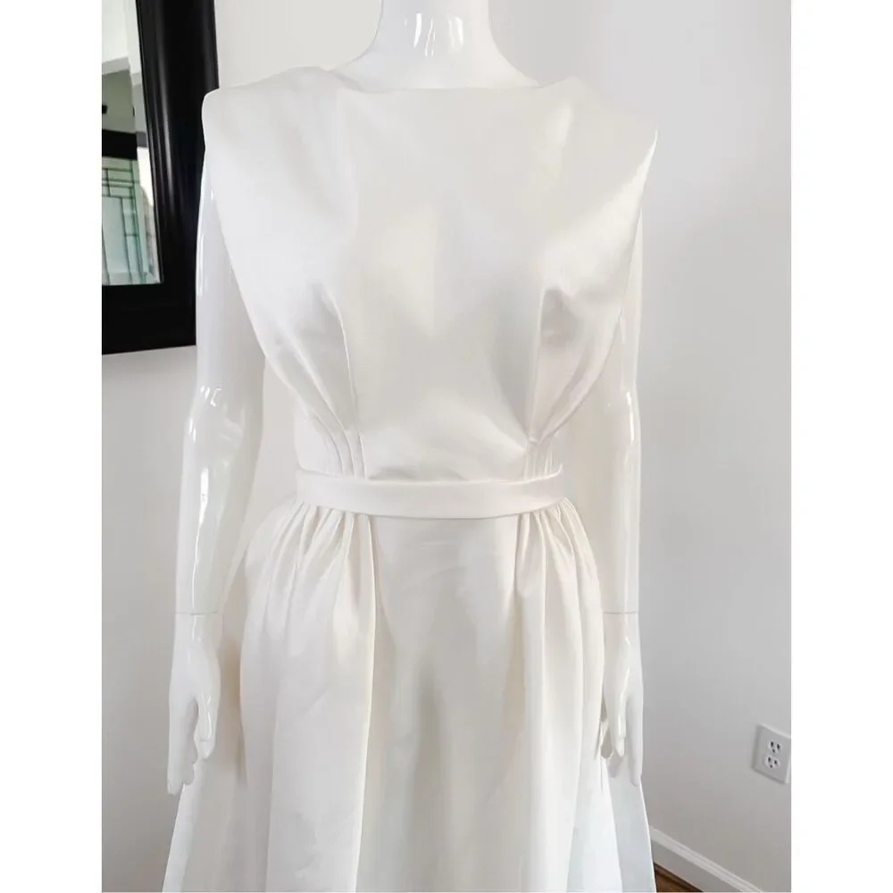 Amsale Mikado A-Line Midi-Dress in color Ivory Size 10